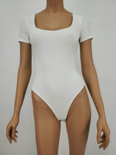 Load image into Gallery viewer, Short Sleeve Square Neck Ribbed Bodysuit (White)
