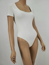 Load image into Gallery viewer, Short Sleeve Square Neck Ribbed Bodysuit (White)
