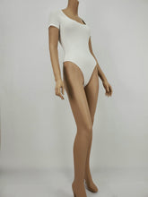 Load image into Gallery viewer, Short Sleeve Square Neck Ribbed Bodysuit (White)
