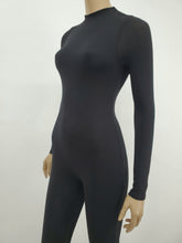 Load image into Gallery viewer, Long Sleeve Mock Neck Back Zipper Jumpsuit (Black)
