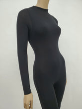 Load image into Gallery viewer, Long Sleeve Mock Neck Back Zipper Jumpsuit (Black)
