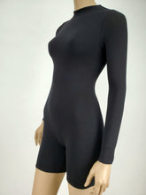 Load image into Gallery viewer, Long Sleeve Mock Neck Romper with Zipper (Black)
