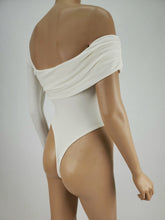 Load image into Gallery viewer, Off Shoulder with One Long Sleeve Bodysuit (White)
