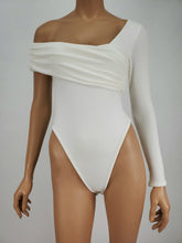 Load image into Gallery viewer, Off Shoulder with One Long Sleeve Bodysuit (White)
