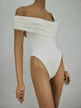 Load image into Gallery viewer, Off Shoulder with One Long Sleeve Bodysuit (White)
