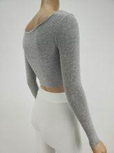 Load image into Gallery viewer, Long Sleeve Square Neck Crop Top (Heather Gray)
