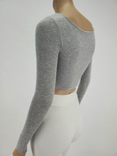 Load image into Gallery viewer, Long Sleeve Square Neck Crop Top (Heather Gray)
