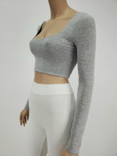 Load image into Gallery viewer, Long Sleeve Square Neck Crop Top (Heather Gray)
