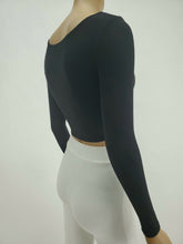 Load image into Gallery viewer, Long Sleeve Square Neck Crop Top (Black)
