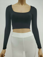 Load image into Gallery viewer, Long Sleeve Square Neck Crop Top (Black)
