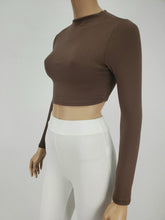 Load image into Gallery viewer, Long Sleeve Mock Neck Crop Top (Brown)
