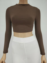 Load image into Gallery viewer, Long Sleeve Mock Neck Crop Top (Brown)
