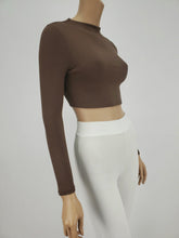 Load image into Gallery viewer, Long Sleeve Mock Neck Crop Top (Brown)
