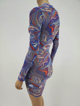 Load image into Gallery viewer, Long Sleeve Crewneck Mesh Dress (Blue Multi)
