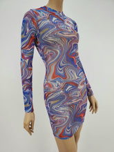 Load image into Gallery viewer, Long Sleeve Crewneck Mesh Dress (Blue Multi)
