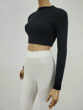 Load image into Gallery viewer, Backless Long Sleeve Mock Neck Crop Top (Black)
