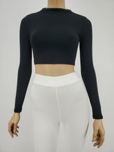 Load image into Gallery viewer, Backless Long Sleeve Mock Neck Crop Top (Black)
