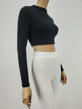 Load image into Gallery viewer, Backless Long Sleeve Mock Neck Crop Top (Black)
