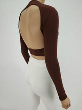 Load image into Gallery viewer, Backless Long Sleeve Mock Neck Crop Top (Chocolate)
