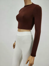 Load image into Gallery viewer, Backless Long Sleeve Mock Neck Crop Top (Chocolate)
