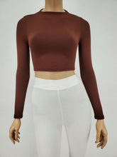 Load image into Gallery viewer, Backless Long Sleeve Mock Neck Crop Top (Chocolate)
