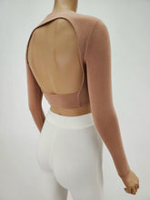 Load image into Gallery viewer, Backless Long Sleeve Mock Neck Crop Top (Tan)
