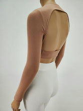 Load image into Gallery viewer, Backless Long Sleeve Mock Neck Crop Top (Tan)
