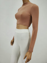 Load image into Gallery viewer, Backless Long Sleeve Mock Neck Crop Top (Tan)
