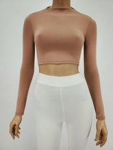 Load image into Gallery viewer, Backless Long Sleeve Mock Neck Crop Top (Tan)
