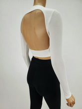 Load image into Gallery viewer, Backless Long Sleeve Mock Neck Crop Top (White)
