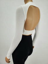Load image into Gallery viewer, Backless Long Sleeve Mock Neck Crop Top (White)
