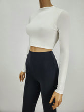 Load image into Gallery viewer, Backless Long Sleeve Mock Neck Crop Top (White)
