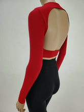 Load image into Gallery viewer, Backless Long Sleeve Mock Neck Crop Top (Red)
