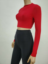 Load image into Gallery viewer, Backless Long Sleeve Mock Neck Crop Top (Red)
