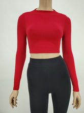 Load image into Gallery viewer, Backless Long Sleeve Mock Neck Crop Top (Red)
