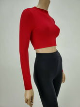 Load image into Gallery viewer, Backless Long Sleeve Mock Neck Crop Top (Red)
