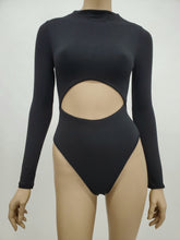 Load image into Gallery viewer, Mock-Neck Front Cut Out Long Sleeve Bodysuit (Black)
