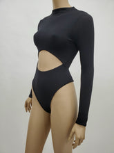 Load image into Gallery viewer, Mock-Neck Front Cut Out Long Sleeve Bodysuit (Black)
