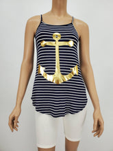 Load image into Gallery viewer, Stripe Tank Top with Gold Anchor (Navy/White)
