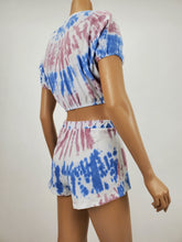 Load image into Gallery viewer, Tie-Dye Dolman Crop Top and Shorts Set  (Blue/Mauve)
