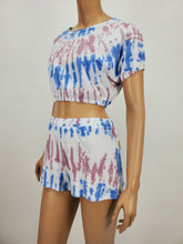 Load image into Gallery viewer, Tie-Dye Dolman Crop Top and Shorts Set  (Blue/Mauve)
