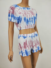 Load image into Gallery viewer, Tie-Dye Dolman Crop Top and Shorts Set  (Blue/Mauve)
