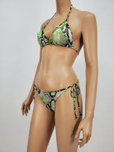 Load image into Gallery viewer, Green Black Python Print Halter Bikini Swimsuit
