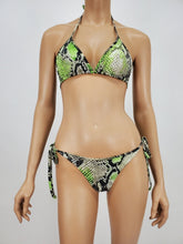 Load image into Gallery viewer, Green Black Python Print Halter Bikini Swimsuit
