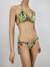 Load image into Gallery viewer, Green Black Python Print Halter Bikini Swimsuit

