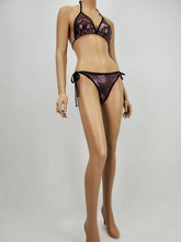 Load image into Gallery viewer, Black and Pink Metallic Halter Bikini Swimsuit with Black Binding (Black/Pink)
