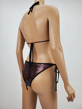 Load image into Gallery viewer, Black and Pink Metallic Halter Bikini Swimsuit with Black Binding (Black/Pink)
