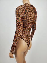 Load image into Gallery viewer, Cheetah Print Mesh Long Sleeve Bodysuit (Brown)
