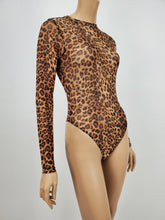 Load image into Gallery viewer, Cheetah Print Mesh Long Sleeve Bodysuit (Brown)
