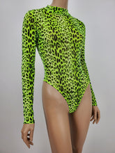 Load image into Gallery viewer, Cheetah Print Mesh Long Sleeve Bodysuit (Neon Green)
